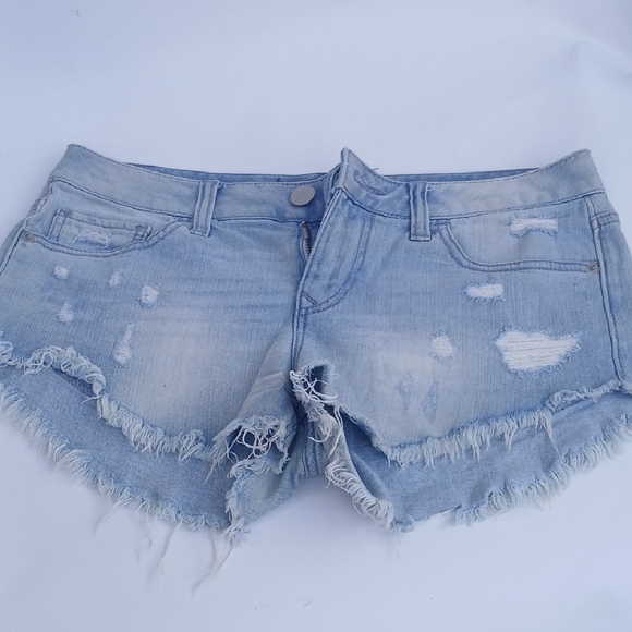 Express Pants - Express Light Blue Frayed Jean Shorts